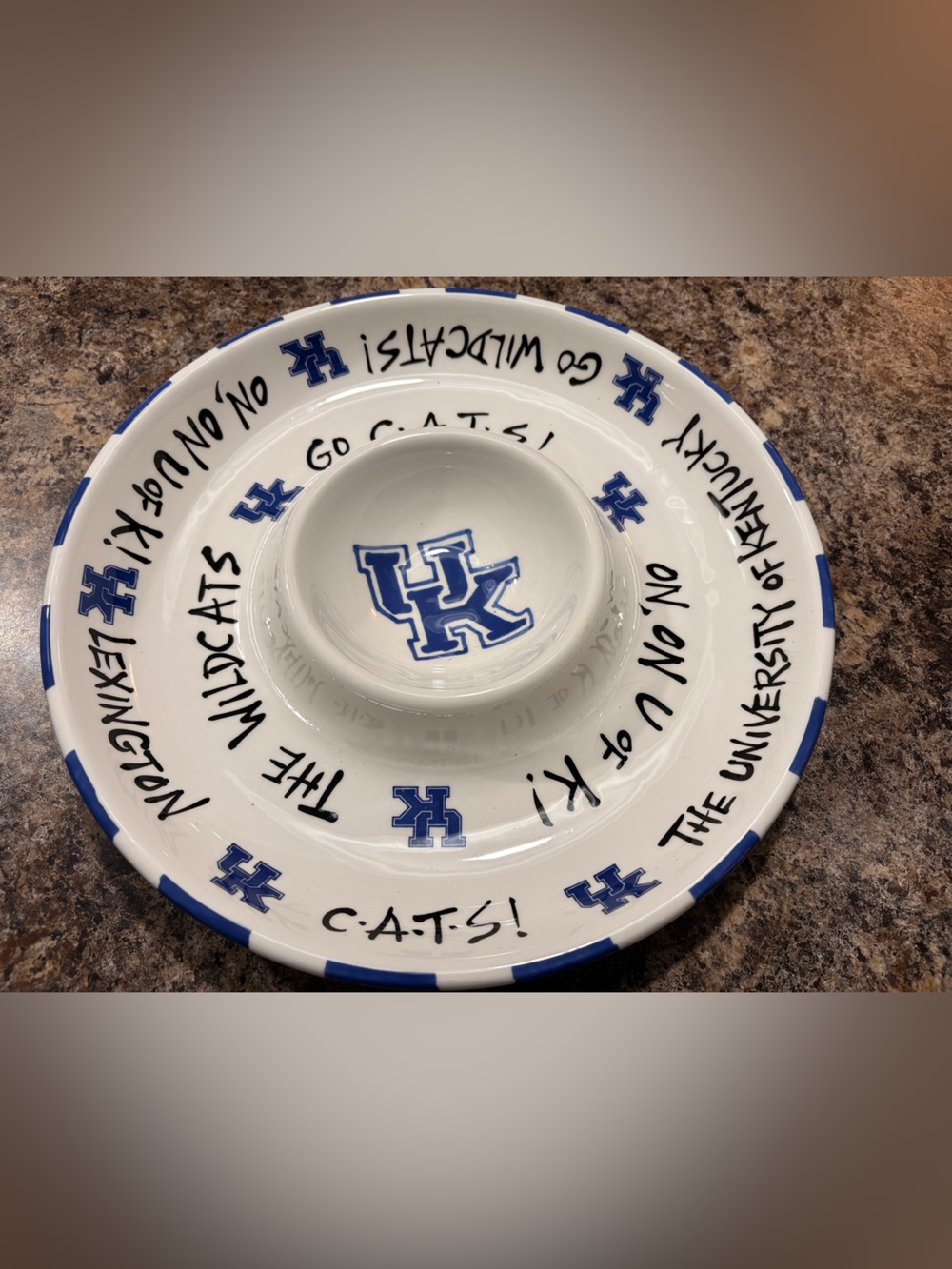 Magnolia Blue and White Wildcats Ceramic Chip & Dip Bowl